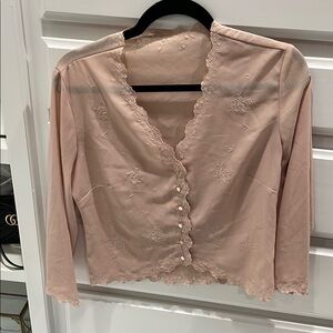 Vintage Pink Lace Button-Up Top